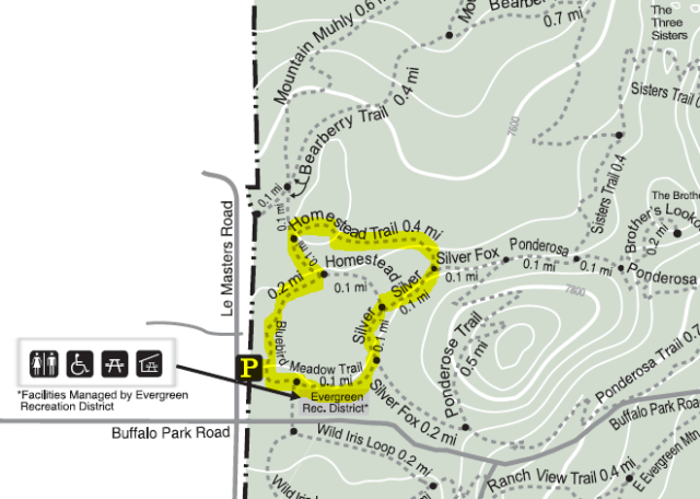 Map of the Bluebird Meadow - Homestead Trail route in Alderfer Three Sisters Park