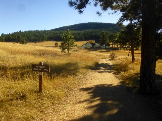 Alderfer Ranch and Evergreen Mountain from the Bluebird Meadow - Silver Fox Trail junction