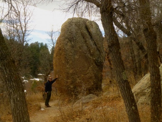 Me with a big chunk of Castle Rock Conglomerate in Castlewood Canyon