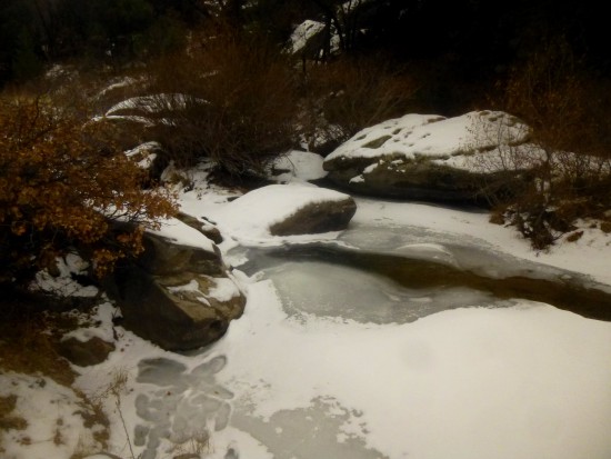 The half-frozen waters of Cherry Creek in November
