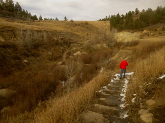 Dipping into Cherry Creek just before the dam ruins in Castlewood Canyon
