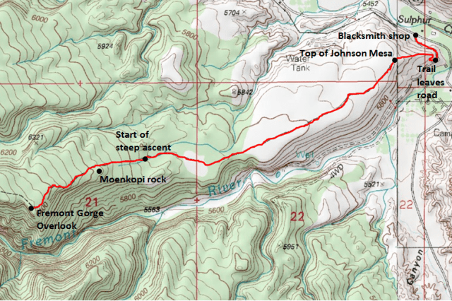 Map of Fremont Gorge Overlook Trail, Capitol Reef National Park Adapted from: http://www.mytopo.com/maps/