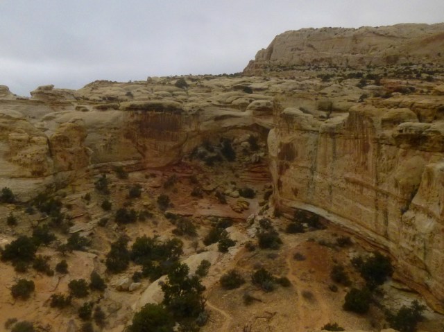 View of Hickman Bridge from Hickman Bridge Overlook, on the trail to Rim Overlook and Navajo Knobs