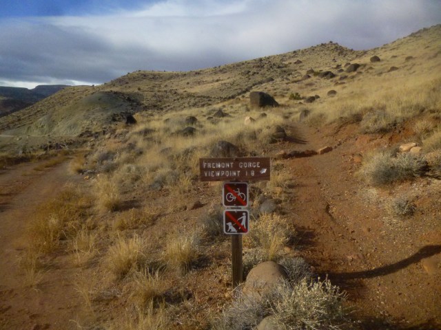 Fremont Gorge Overlook Trail leaves the service road 1/10 mile from the trailhead