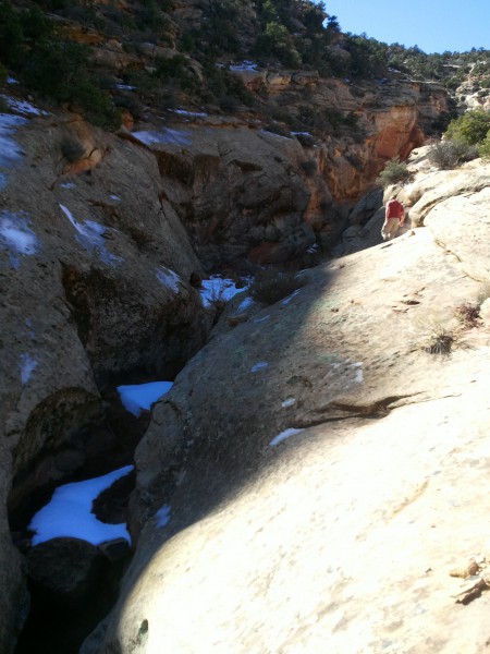 Series of potholes obstruct progress in the canyon - bypass them on the right
