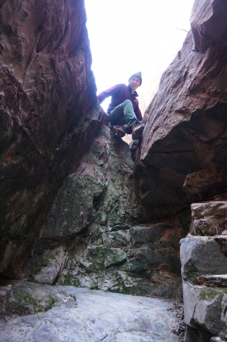 Atop the fun, 6-foot dryfall in Headquarters Canyon