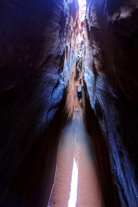 Milky pool and obstacle, upper slot section, Bullfrog Bay slot, Glen Canyon National Recreation Area