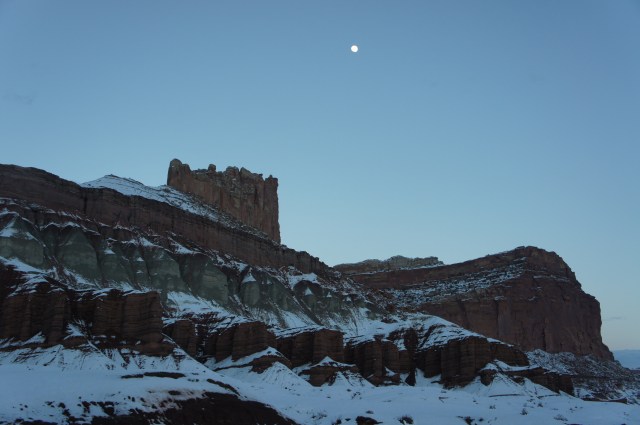 Moonrise over The Castle in winter, Capitol Reef National Park, March 2015