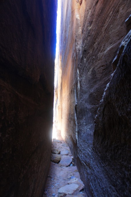 Sliver of light in between stony outcrops on the Joint Trail