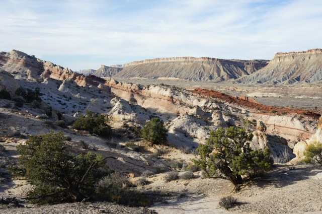 Beautiful pink-striped cliffs visible from the Post Cut-off route, Capitol Reef National Park