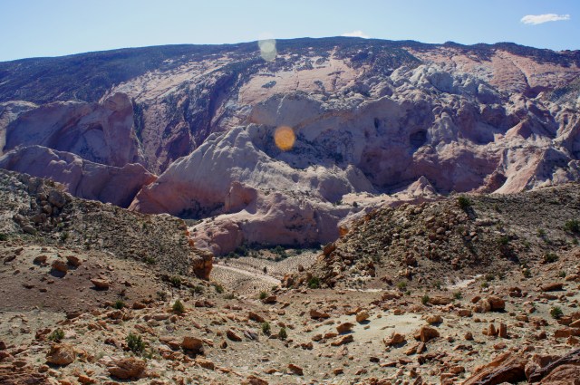 View of "airport route" crack from the trailhead, Halls Creek Narrows route, Capitol Reef National Park