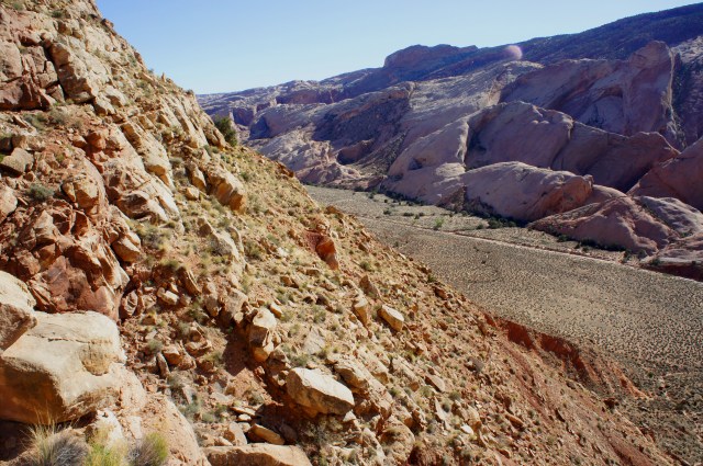 View from the arduous "airport route" leading down into Grand Gulch, Halls Creek Narrows route, Capitol Reef National Park