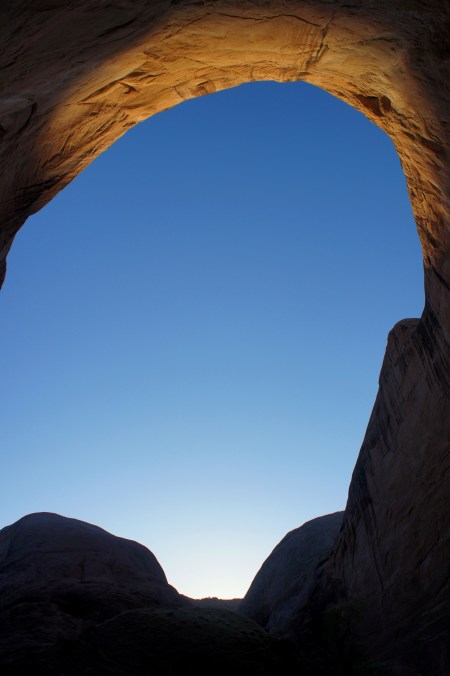 Sunrise after camping in "the amphitheater," Halls Creek Narrows route, Capitol Reef National Park