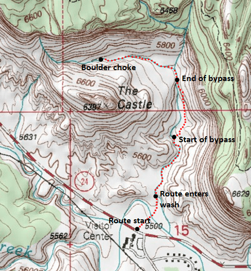 Map of The Castle Trail, Capitol Reef National Park; adapted from: http://www.mytopo.com/maps/