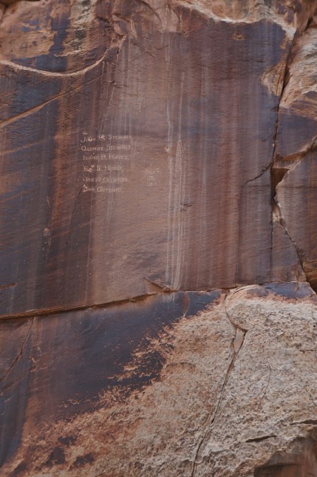 Tricky surveyors who left their mark in 1911, Capitol Gorge, Capitol Reef National Park