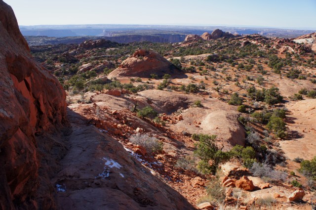 Upheaval Dome Trail as it follows a shelf down to the second overlook