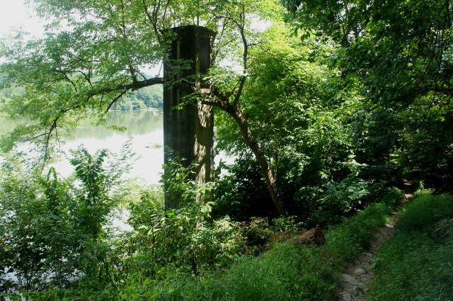 Passing behind a concrete chimney near the confluence of the Woods Trail and Potomac Heritage Trail, Turkey Run Park