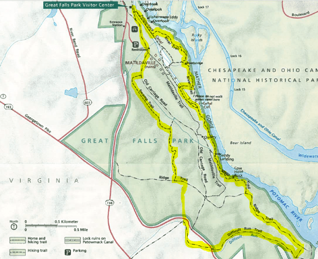 Great Falls Loop Difficult Run Trail hike map
