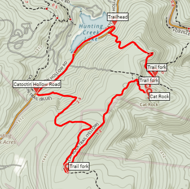 Cat Rock Loop Trail hike Cunningham Falls map