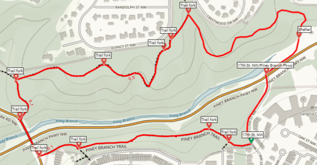 Piney Branch Loop trail map Rock Creek Park Washington DC