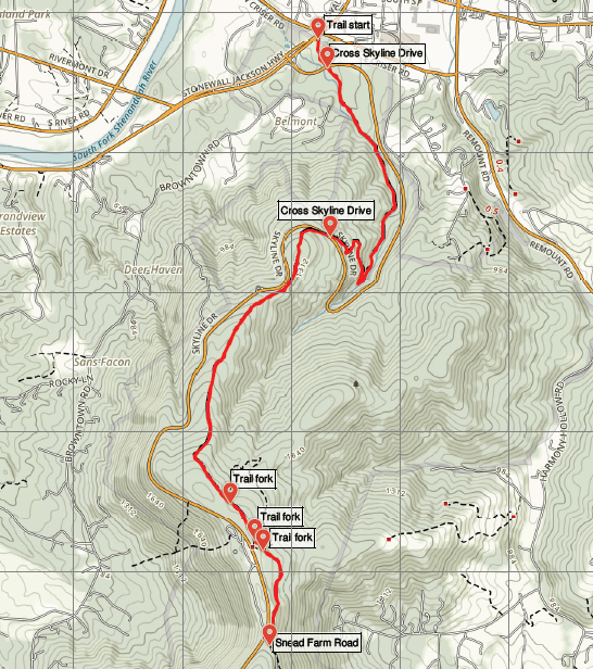 Dickey Ridge Trail Shenandoah National Park map Section 1