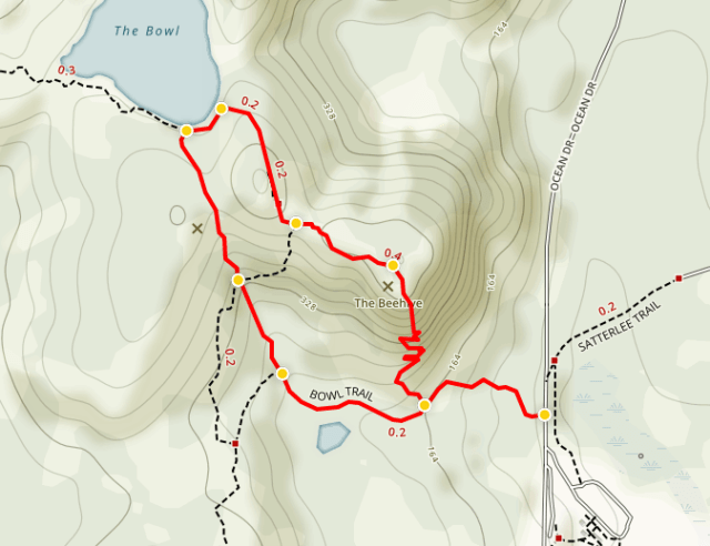 The Beehive Trail Bowl Trail map Acadia