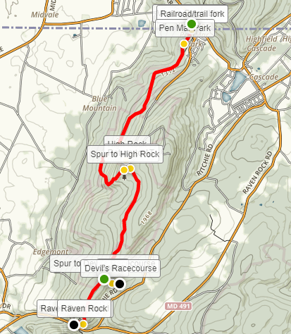 Appalachian Trail Pen Mar Raven Rock Hollow Maryland High Rock map