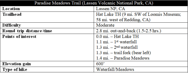 Paradise Meadows Trail hike information Lassen