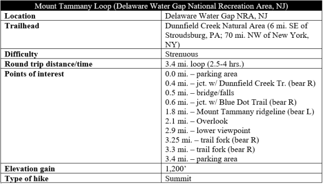 Mount Tammany Loop Red Dot Blue Dot Trail hike information