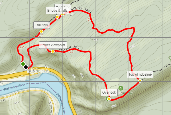 Mount Tammany Loop Red Dot Blue Dot Trail map