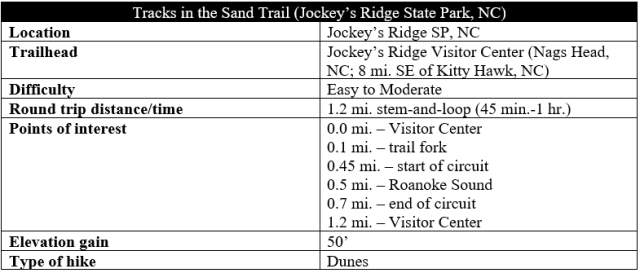 Tracks in the Sand Trail hike information Jockeys Ridge State Park