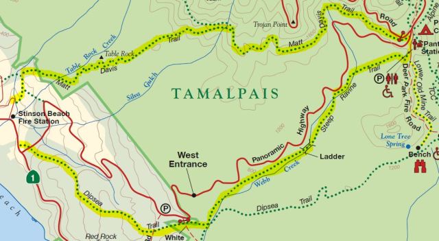 Steep Ravine - Matt Davis Trail Loop hike map Mount Tamalpais Marin
